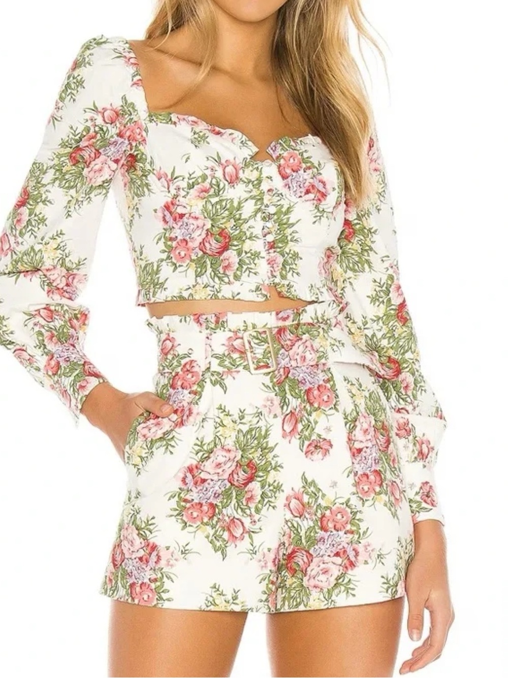 MAJORELLE White Long Sleeve Floral Woman’s Crop Top Size Large